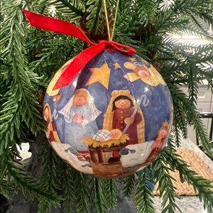 Nativity Scene Christmas Ornament with Red Ribbon